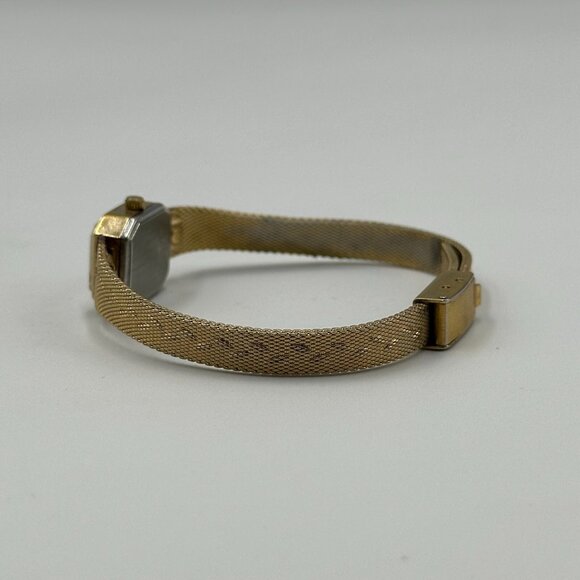 Vintage Armition Watch Women Gold Tone Textured Print Band New Battery 8 Inch - Picture 12 of 16